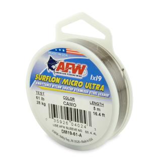 AFW Surflon Micro Ultra, Nylon Coated 1x19 Stainless Steel Leader Wire, 61 lb/28 kg test, .030 in/0.76mm dia, Camo, 16.4ft/5m