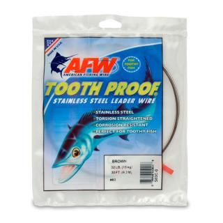 AFW Tooth Proof Stainless Steel AFW Single Strand Leader Wire, 32 lb/15 kg test, .012 in/0.30mm dia, Camo, 30ft/9.2m