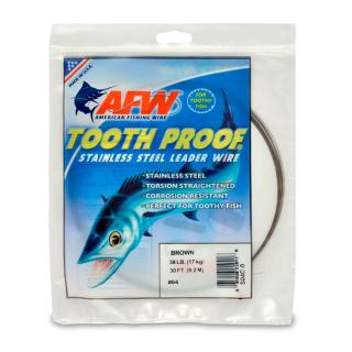 AFW Tooth Proof Stainless Steel AFW Single Strand Leader Wire, 38 lb/17 kg test, .013 in/0.33mm dia, Camo, 30ft/9.2m