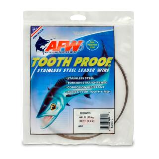 AFW Tooth Proof Stainless Steel AFW Single Strand Leader Wire, 44 lb/20 kg test, .014 in/0.36mm dia, Camo, 30ft/9.2m