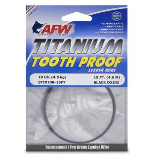 AFW Titanium AFW Tooth Proof, AFW Single Strand Leader Wire, 10 lb/5 kg test, .009 in/0.21mm dia, Black Oxide, 15ft/4.6m